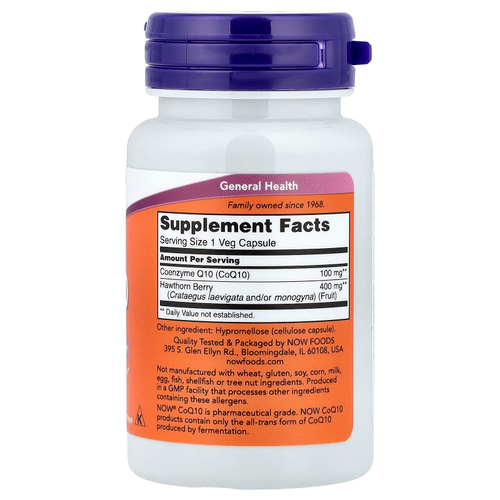 NOW Foods, коэнзим Q10 с ягодами боярышника, 30 растительных капсул