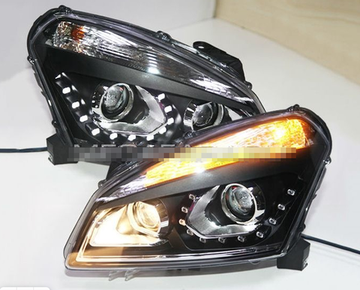 Передние фары Ниссан Кашкай 2008-2010 V2 type [Комплект Л+П; LED ходовые огни; электрокорректор; биксеноновая линза]