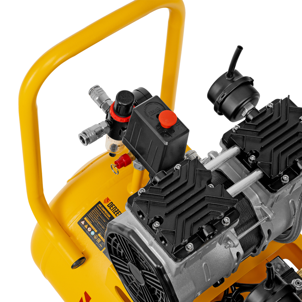 Компрессор безмасляный, малошумный DLS 2200/50, 2200 Вт, 2x1100, 50 л, 380 л/мин Denzel