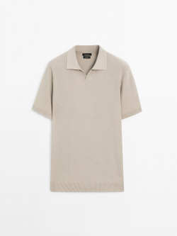 Massimo Dutti Свитер с воротником поло и короткими рукавами, хаки