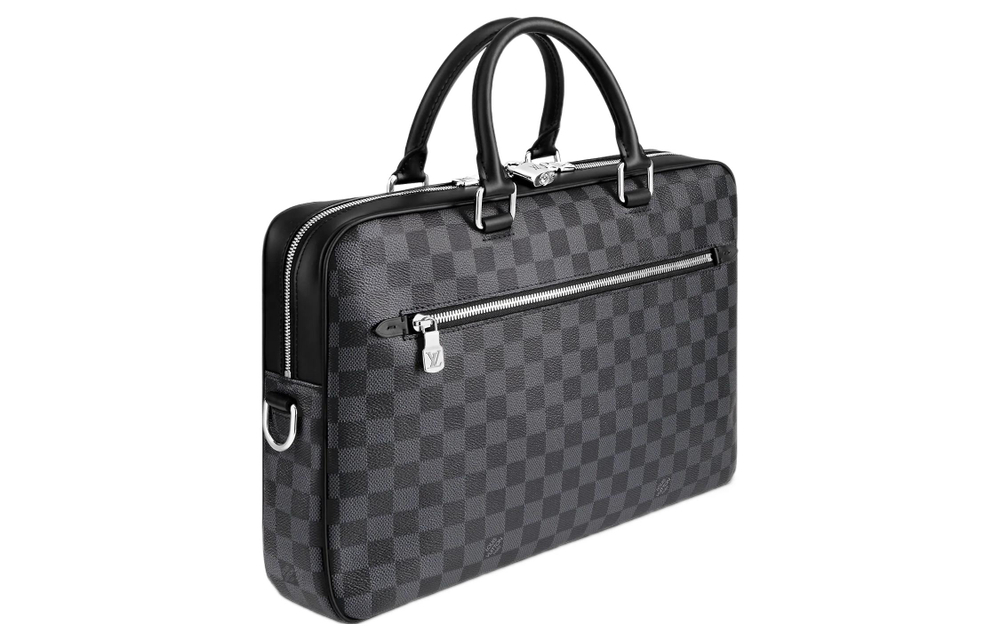 LOUIS VUITTON Coated Canvas With Cow Leather Trim Handbag Briefcase Regular Men"s Gray