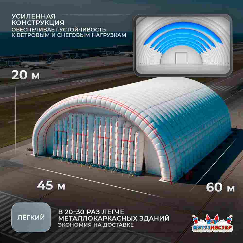 Надувной ангар для самолета «ПилотГараж», 60×45×20 м
