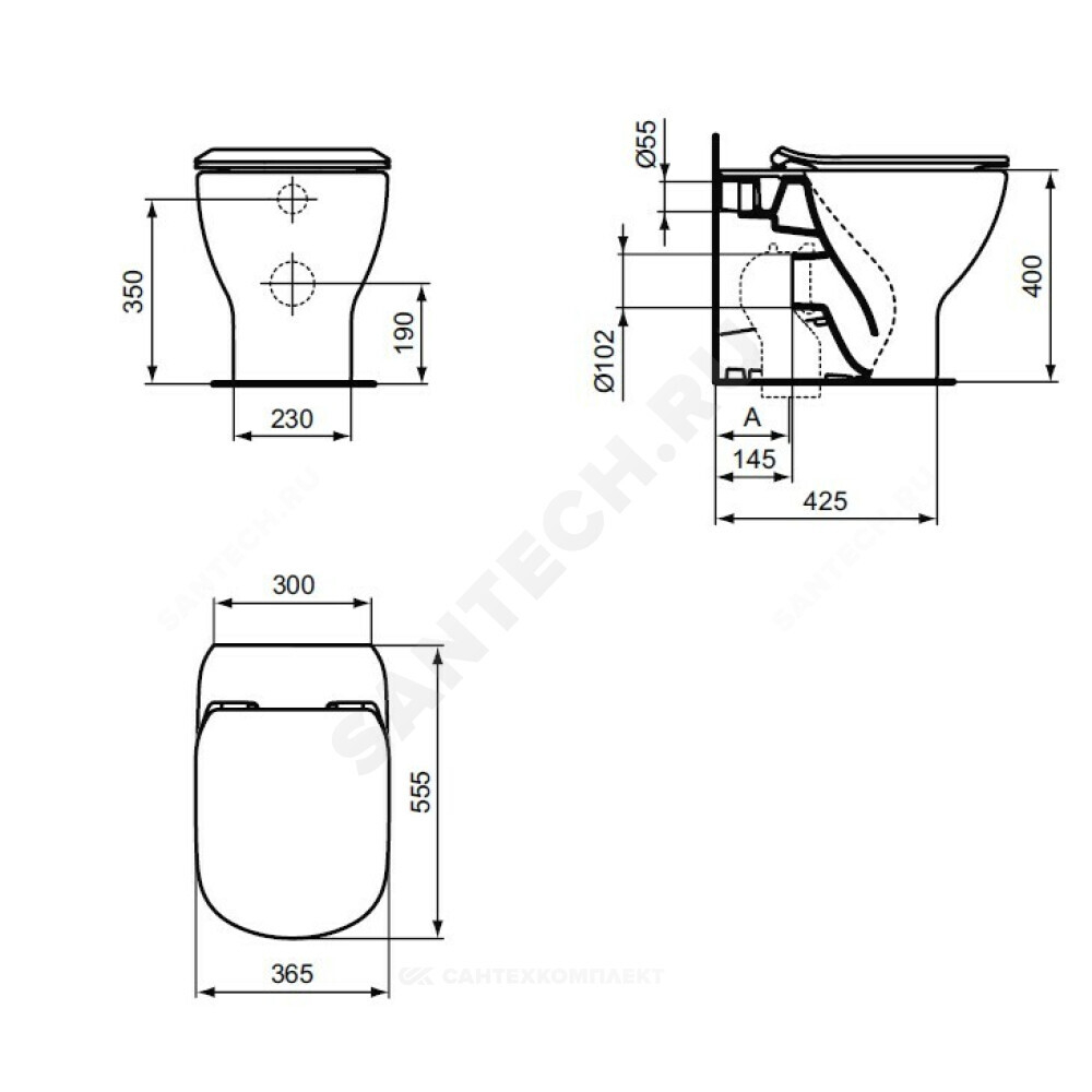 Унитаз приставной универсальный выпуск без сиденья белый TESI AquaBlade Ideal Standard T007701