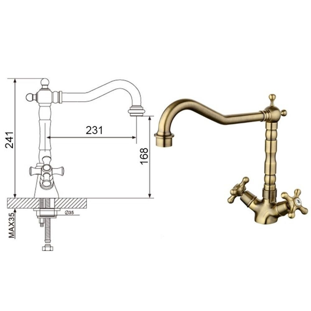 Смеситель для кухни, Gappo, с кран-буксой, бронз, G4063-4