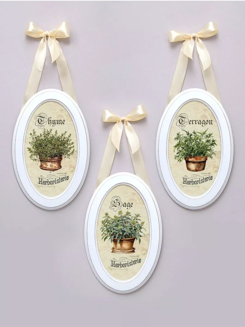 Панно на стену для интерьера в овальной раме набор 3 шт "Прованс" 28,5*18,5 см