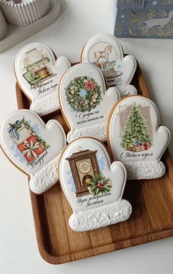 Пряники варежка с фотопечатью на Новый год