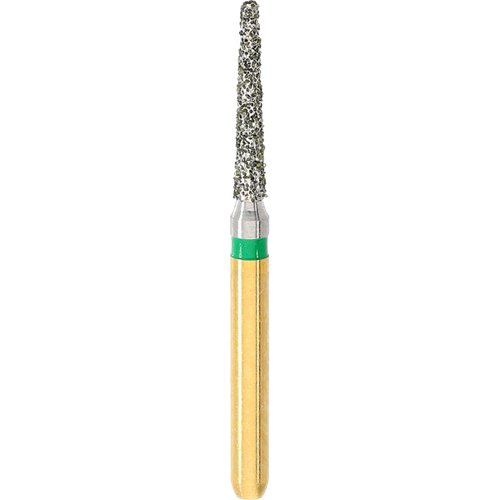 Бор стоматологический алмазный усеченный конус, скругленная кромка, плечевой уступ, особая многогранная структура, грубый (зелёный), диаметр 1,4 мм, хвостовик турбинный (FG), Комет Дентал, Германия