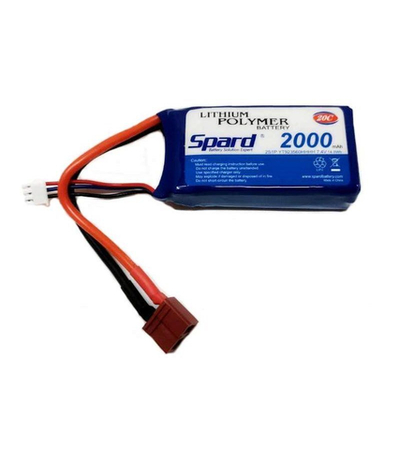 Аккумулятор Li-Po Spard 2000mAh, 7,4V, 20C, T‐plug для Remo Hobby 1/16, Himoto 1/18