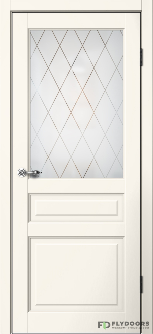 Межкомнатная дверь Classic C03 ПО (Английская решётка) Ваниль эмалит