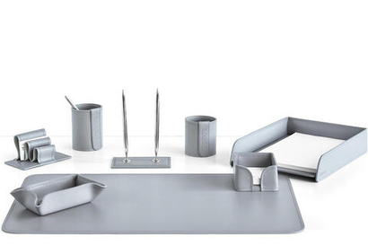Настольный набор офисный 8 предметов из кожи, цвет серый