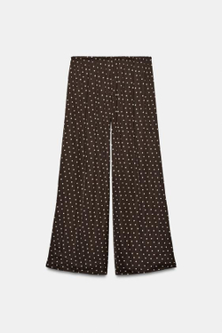 ZARA СВОБОДНЫЕ БРЮКИ ПАЛАЦЦО В ГОРОШЕК, КОРИЧНЕВЫЙ/ЭКРЮ