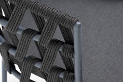 "Диего" стул плетеный из роупа, каркас из стали серый (RAL7022) муар, роуп темно-серый круглый, ткань темно-серая 027