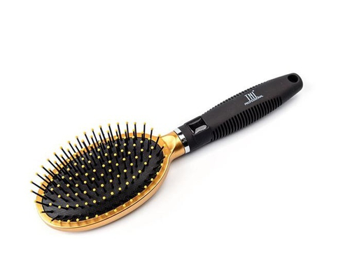 TNL Щетка массажная нейлон овальная золотая, 70 мм