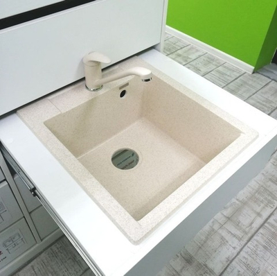 Мойка POLYGRAN ARGO-460 кремовый №327 (бежевый), смеситель НИЗКИЙ КРАН СТАНДАРТ бежевый