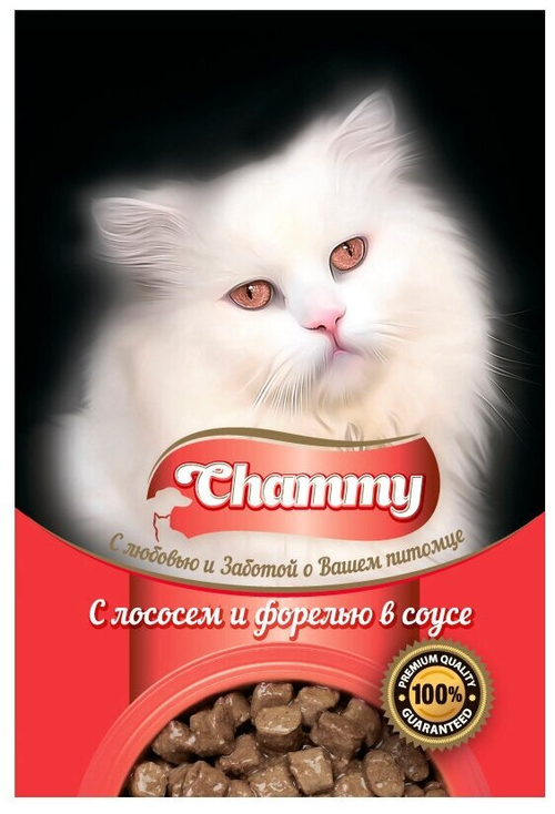 КОРМ КОНСЕРВИРОВАННЫЙ Д/КОШЕК CHAMMY С ЛОСОСЕМ И ФОРЕЛЬЮ 85ГР