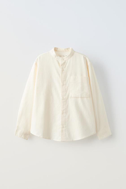 ZARA РУБАШКА ИЗ ТВИЛА С КАРМАНОМ, ЭКРЮ