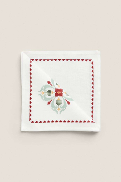 ZARA HOME НАБОР ЛЬНЯНЫХ САЛФЕТОК С ВЫШИВКОЙ КРЕСТИКОМ (НАБОР ИЗ 2 ПРЕДМЕТОВ),  СВЕТЛО-ЗЕЛЕНЫЙ