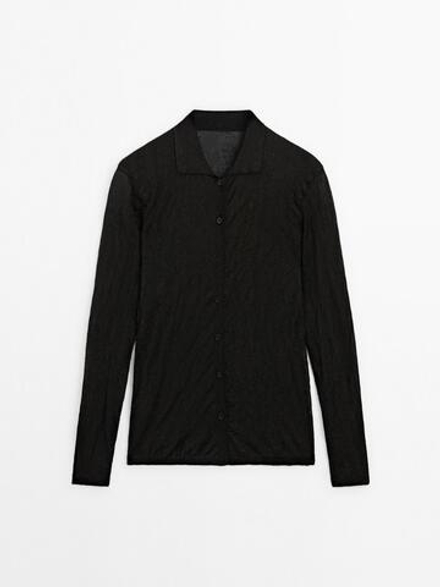 Massimo Dutti Кардиган из жатой ткани с воротником поло, черный