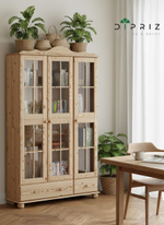 Шкаф витрина 113х32х186 Бритта, эко, массив сосны (без химической обработки), 3 двери, натуральный цвет, Dipriz