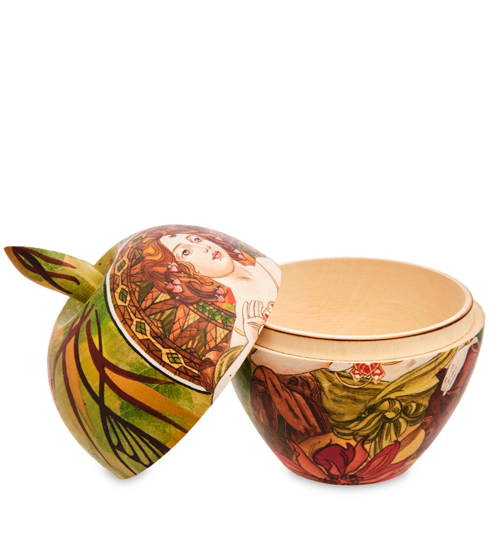 Народные промыслы МР-16/34-B Шкатулка-яблоко «Альфонс Муха - Драгоценные камни. Рубин»