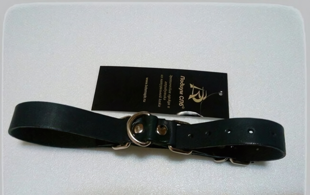 Ременные наручники с полукольцом (узкие) (Цвет: черный с серебряным)