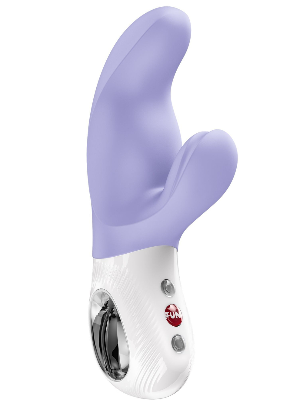 Сиреневый вибратор с клиторальным стимулятором Miss Bi - 17 см. (Цвет: сиреневый)