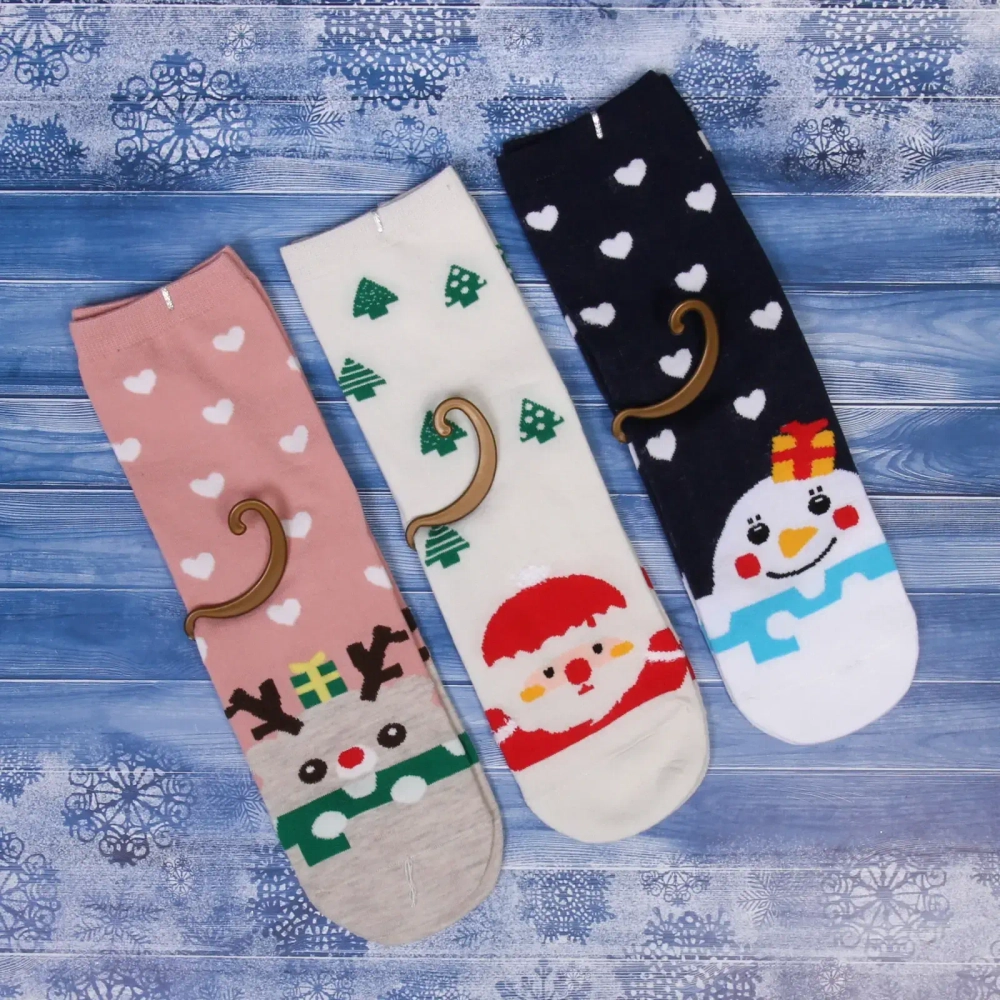 Носки женские «Новогодние зверята «, микс 5 цветов, р-р 36-39 (крючок, пакет, стикер)