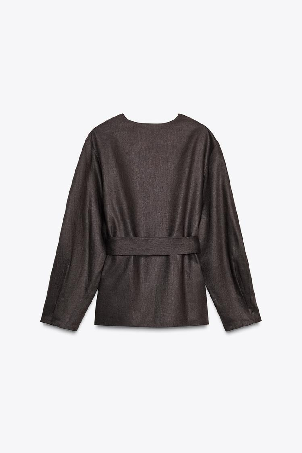 ZARA КИМОНО ИЗ ЛЬНА С ПОЯСОМ — ZW COLLECTION, КОРИЧНЕВЫЙ