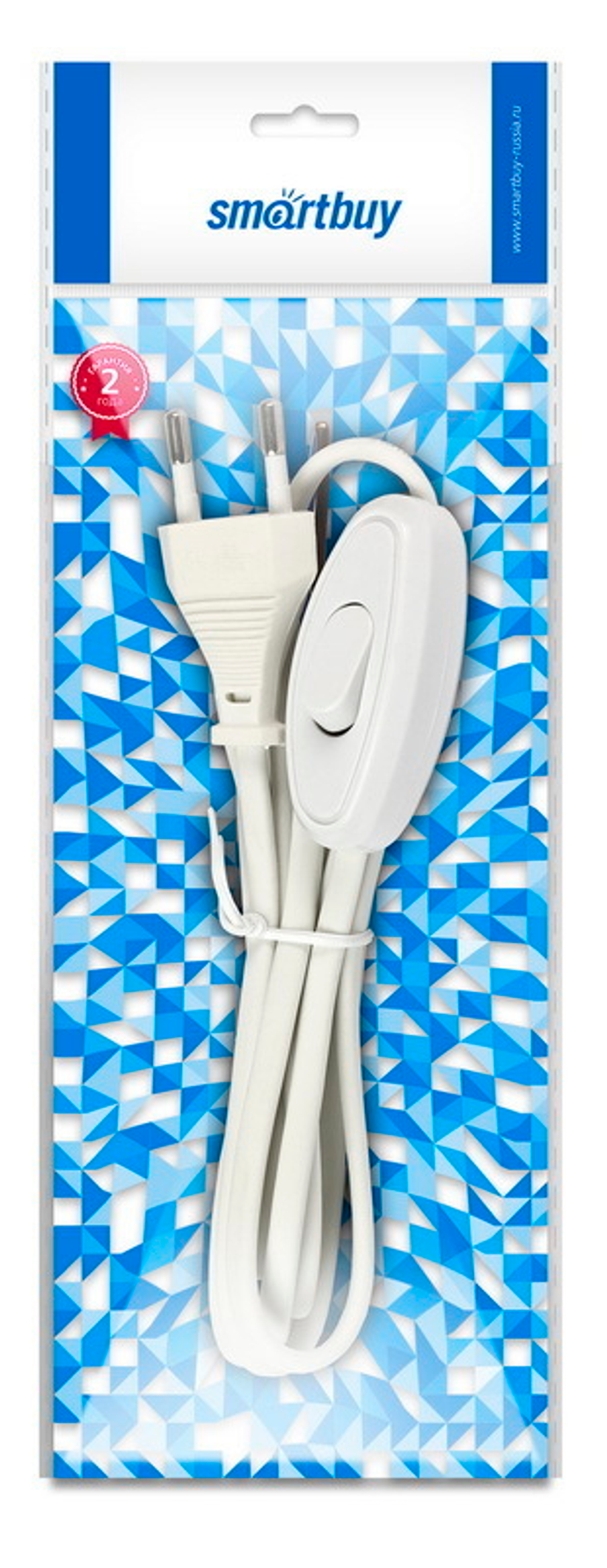 Шнур с плоской вилкой и проходным выключателем Smartbuy, 1,7 метра белый ШВВП 2х0,75 (SBE-06-P05-w)