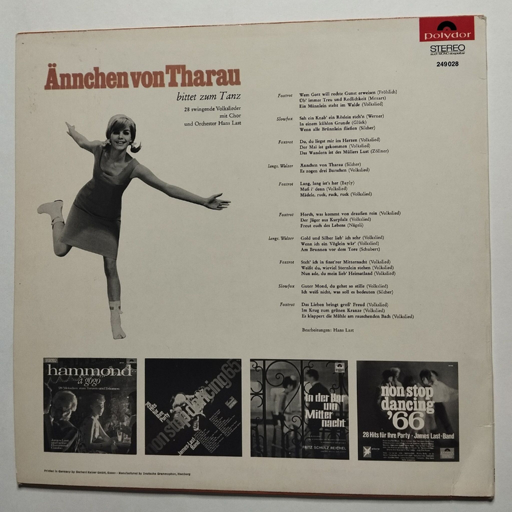 Винтажная виниловая пластинка LP Chor Und Orchester Hans (James) Last Annchen Von Tharau Bittet Zum Tanz (Germany 1966)