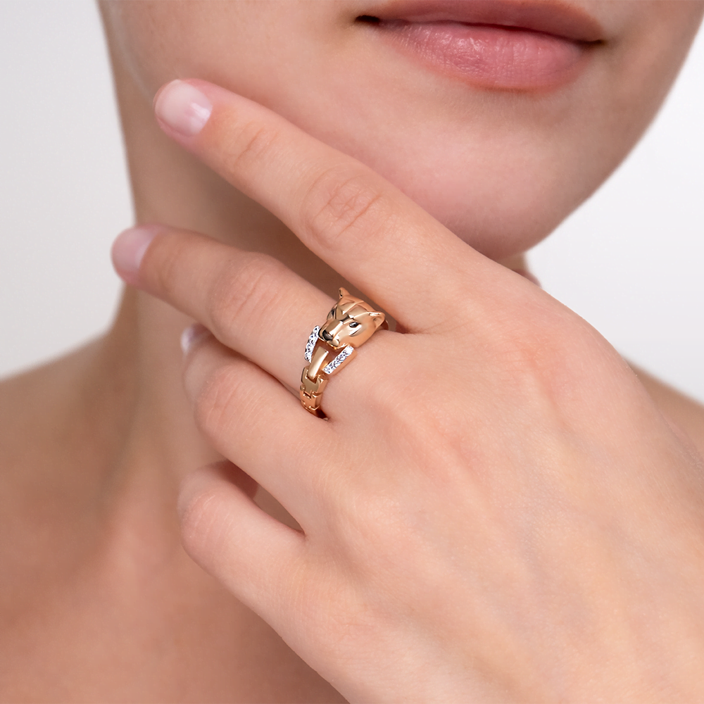 Кольцо «Пантера» из красного золота с фианитами