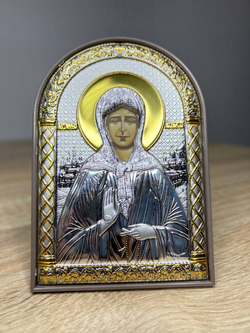 Матрона, икона серебряная, пластик коричневый 80х115