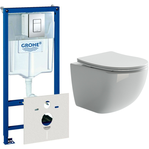 Комплект подвесной безободковый унитаз Ceramica Nova Forma Rimless CN3009 с крышкой-сиденьем + инсталляция Grohe Rapid SL 38775001 4 в 1 с кнопкой смыва