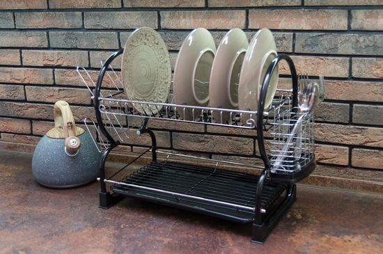 Сушилка для посуды двухъярусная черная Kamille KM-0765B