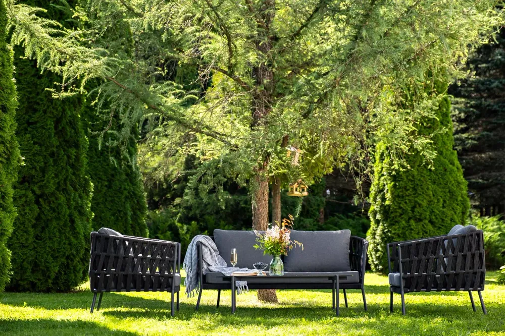 "Диего" лаунж-зона 4-местная плетеная из роупа (веревки), каркас алюминиевый темно-серый, роуп темно-серый