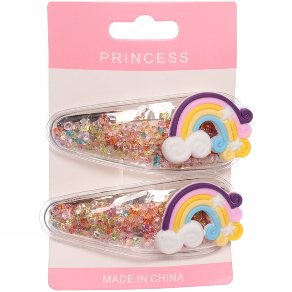 Зажимы для волос детские 2шт «Confetti», радуга, микс 6 цветов, 7*2см