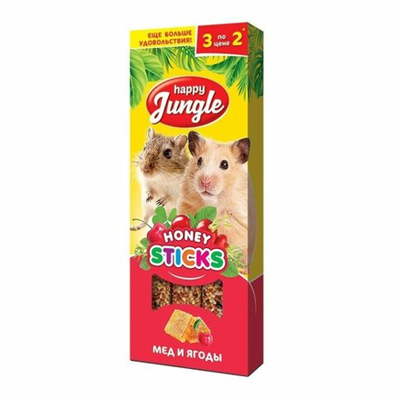 Палочки для мелких грызунов Happy Jungle J210 мед и ягоды 3 шт. 90 г