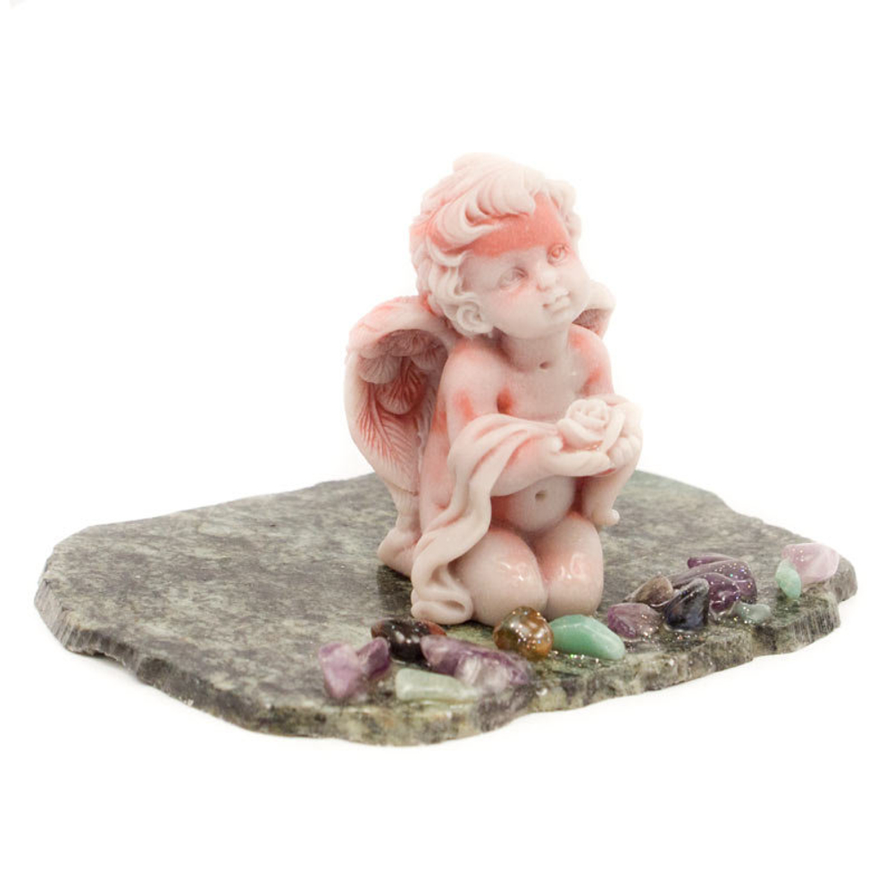 Сувенир "Ангелочек с розой" из мрамолита R116436