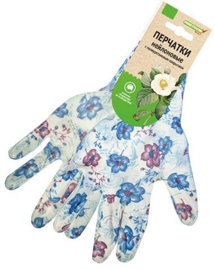 Перчатки садовые нейлоновые с покрытием белые с цветами Praktische Home G-109-4