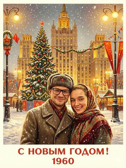 Винтажная советская новогодняя открытка 1960-х.