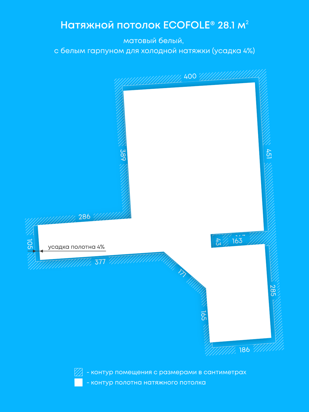 Матовый натяжной потолок 28.1 м2