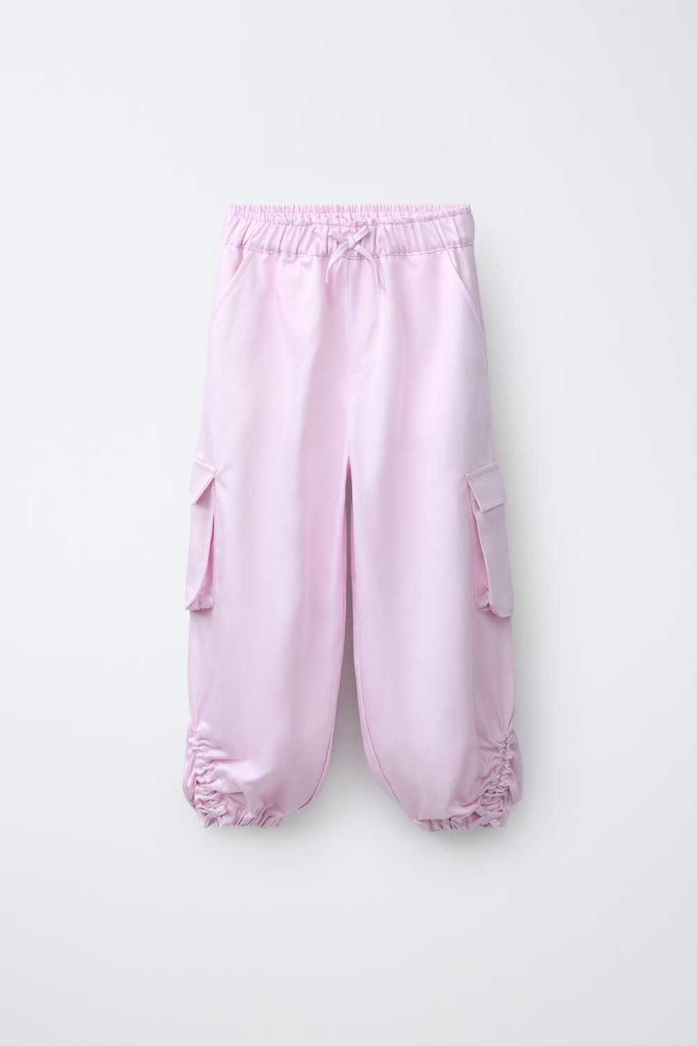 ZARA БРЮКИ BARREL СО СБОРКАМИ, РОЗОВЫЙ