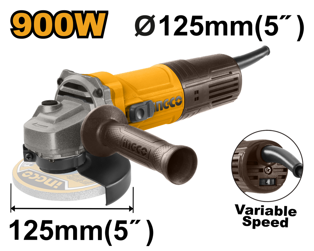 Угловая шлифовальная машина с регулировкой оборотов 900Вт 125мм