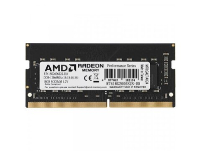 Оперативная память AMD Radeon R7 Performance R7416G2606S2S-UO, DDR4 1х 16ГБ 2666 МГц, SODIMM, OEM