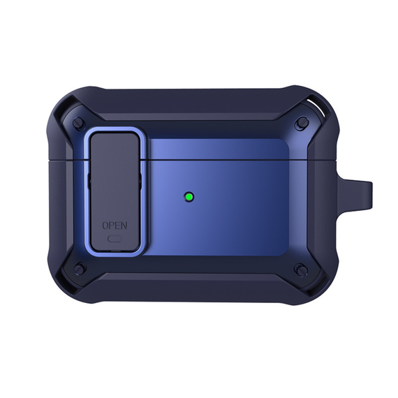 Противоударный чехол синего цвета для футляра наушников AirPods Pro, с карабином и замком