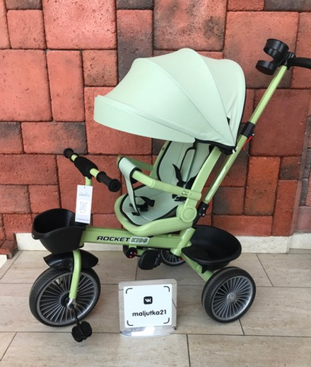 Велосипед 3-х колесный "Ракета 251" Зеленый (колеса EVA, 2 корзины, подставка для ног,скл. козыр