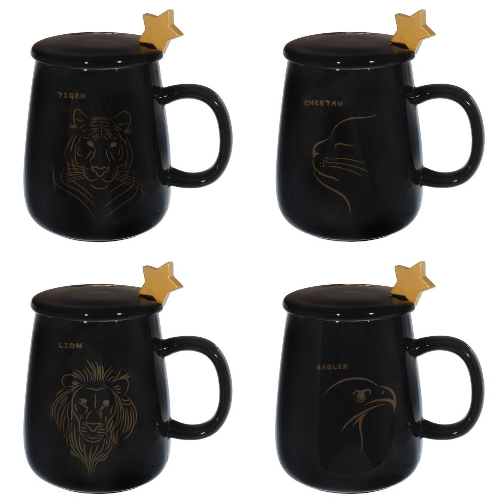 GAEM Кружка с крышкой и ложкой, 450 мл, L8 W12 H11 см, 4в.