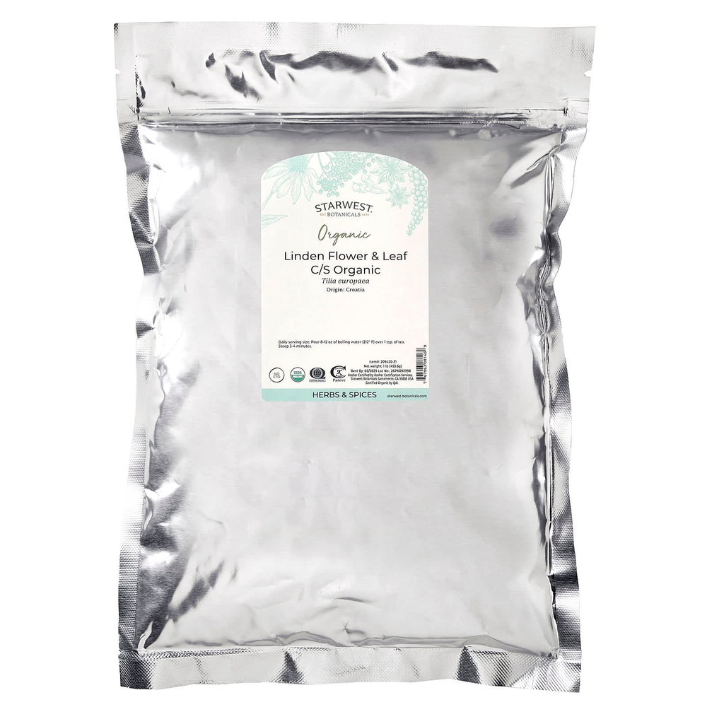 Starwest Botanicals, органические цветы и листья липы, нарезанные и просеянные, 453,6 г (1 фунт)
