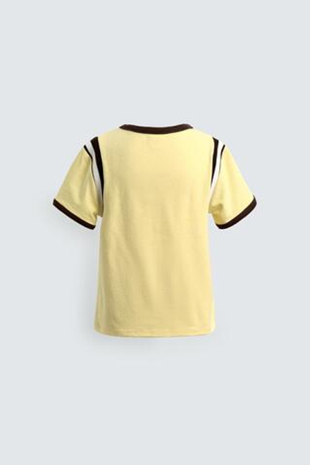 ZARA X DISNEY ФУТБОЛКА В РУБЧИК С КОНТРАСТНОЙ НАДПИСЬЮ, ЖЕЛТЫЙ