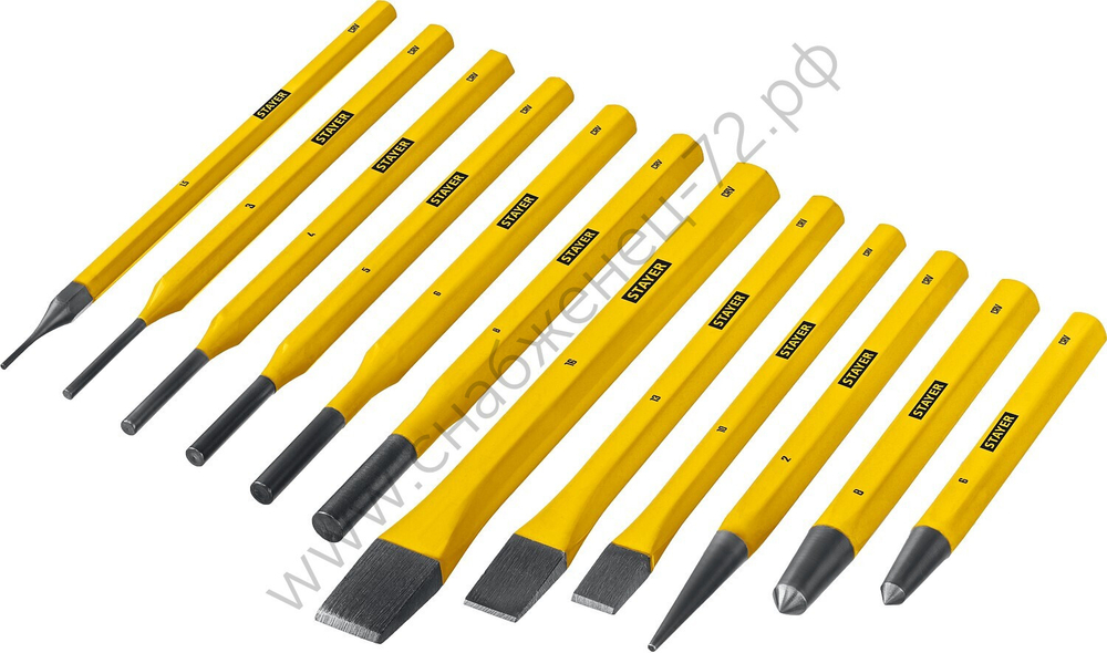 STAYER HERCULES, 12 предметов, Набор зубил и кернеров в пластиковом держателе (21077-H12)